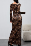 Leopard Long Sleeves Split Dress