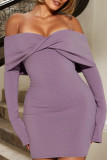 Purple Twist Knot Knitting Mini Dress
