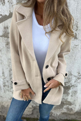 Solid Color Lapel Button Up Coat