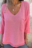 V Neck Pocket Knitting Top