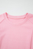 Pink Textured Pearled Ruffled Sleeve Wide Leg Pants Set