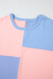 Sky Blue Colorblock Patchwork Long Sleeve Shorts Outfit