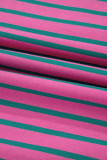 Pink Stripe Colorblock Ruffled Sleeve Crew Neck Blouse