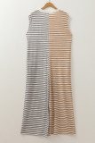 Gray Stripe Plus Size Color Block Buttoned Sleeveless Wide Leg Jumpsuit