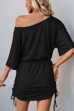 Drop Shoulder Smocked Plain Dress
