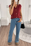 Red Sleeveless Button Knitting Top
