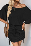 Drop Shoulder Smocked Plain Dress