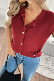 Red Sleeveless Button Knitting Top