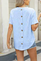 Plain Short Sleeves Back Button Top
