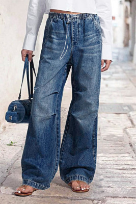 Blue Wide Leg Denim Jeans