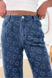 Heart Pattern Denim Jeans