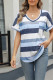 V Neck Colorblock Short Sleeves Top with Pocket