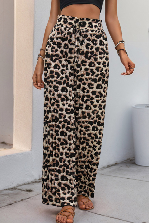 High Waist Leopard Wide Leg Pants