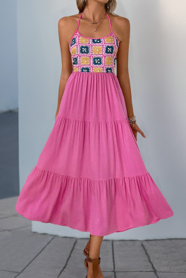 Rosy Boho Halter Neck Dress