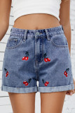Cherry Embroidery Denim Shorts