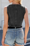 V Neck Button Sleeveless Denim Vest