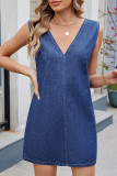 V Neck Sleeveless Denim Dress