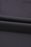 Carbon Grey Ribbed Knit Colorblock Edge U Neck Slim Fit Tank Top