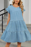 Blue Denim Tiered Dress
