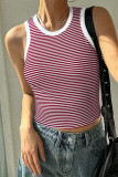 Crew Neck Stripes Tank Top