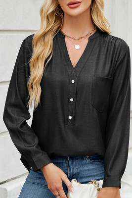 Plain V Neck Long Sleeves Pocket Top