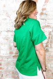 Bright Green Short Sleeve Turn-Down Collar Plus Size Blouse