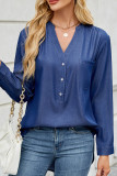 Plain V Neck Long Sleeves Pocket Top