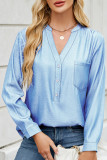 Plain V Neck Long Sleeves Pocket Top