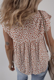 Red Printed Embroidery Detail Tie Split Neck Blouse