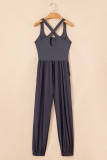 Carbon Grey Back Crossed Straps Hollow Out Jogger Jumpsuit