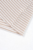 Khaki Stripe Buttoned Front V Neck Knitted T Shirt