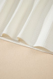 White Solid Color Ruffle Trim Waffle Knit Blouse