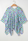 White Boho Floral Printed Rhinestone 3/4 Sleeve Open Front Kimono