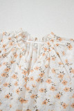 White Floral Eyelet Embroidered Puff Sleeve Notch V Neck Blouse