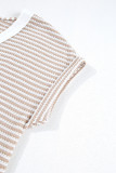 Khaki Stripe Buttoned Front V Neck Knitted T Shirt
