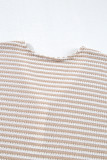 Khaki Stripe Buttoned Front V Neck Knitted T Shirt