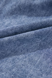 Beau Blue Tie V Neck Tucking Detail Short Sleeve Denim Shift Dress