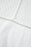 White Eyelet Patchwork High Low Hem V Neck Oversized Top