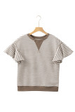 Parchment Contrast Detail Striped Ruffle Short Sleeve Top