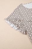 Khaki Plus Size Geometric Print Ruffled Sleeve Blouse