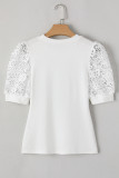 White Lace Floral Patchwork Ribbed Knit Half Sleeve T Shirt