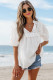 White Embroidered Lace Patchwork Tie Neck Puff Short Sleeve Blouse
