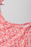 Red Floral Adjustable Straps Babydoll Tank Top