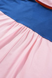 Gossamer Pink Color Block Half Buttoned Ruffled Short Sleeve T Shirt