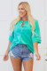 Mint Green Solid Color Half Sleeve Buttons Henley Top