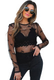 Black Mesh Bow Pattern Long Sleeve Top