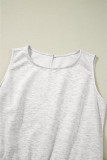 Light Grey Solid Color Crew Neck Drawstring High Waist Sleeveless Jumpsuit