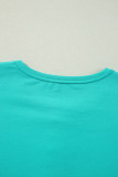Mint Green Solid Color Half Sleeve Buttons Henley Top