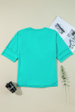 Mint Green Solid Color Half Sleeve Buttons Henley Top