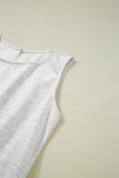 Light Grey Solid Color Crew Neck Drawstring High Waist Sleeveless Jumpsuit